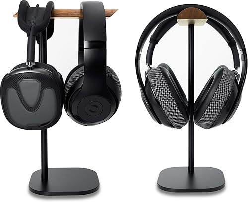 Miniatura 2 de Gvoears - Soporte mejorado para auriculares, soporte de auriculares de madera de nogal para escritorio, soporte de suspensión de auriculares duales,