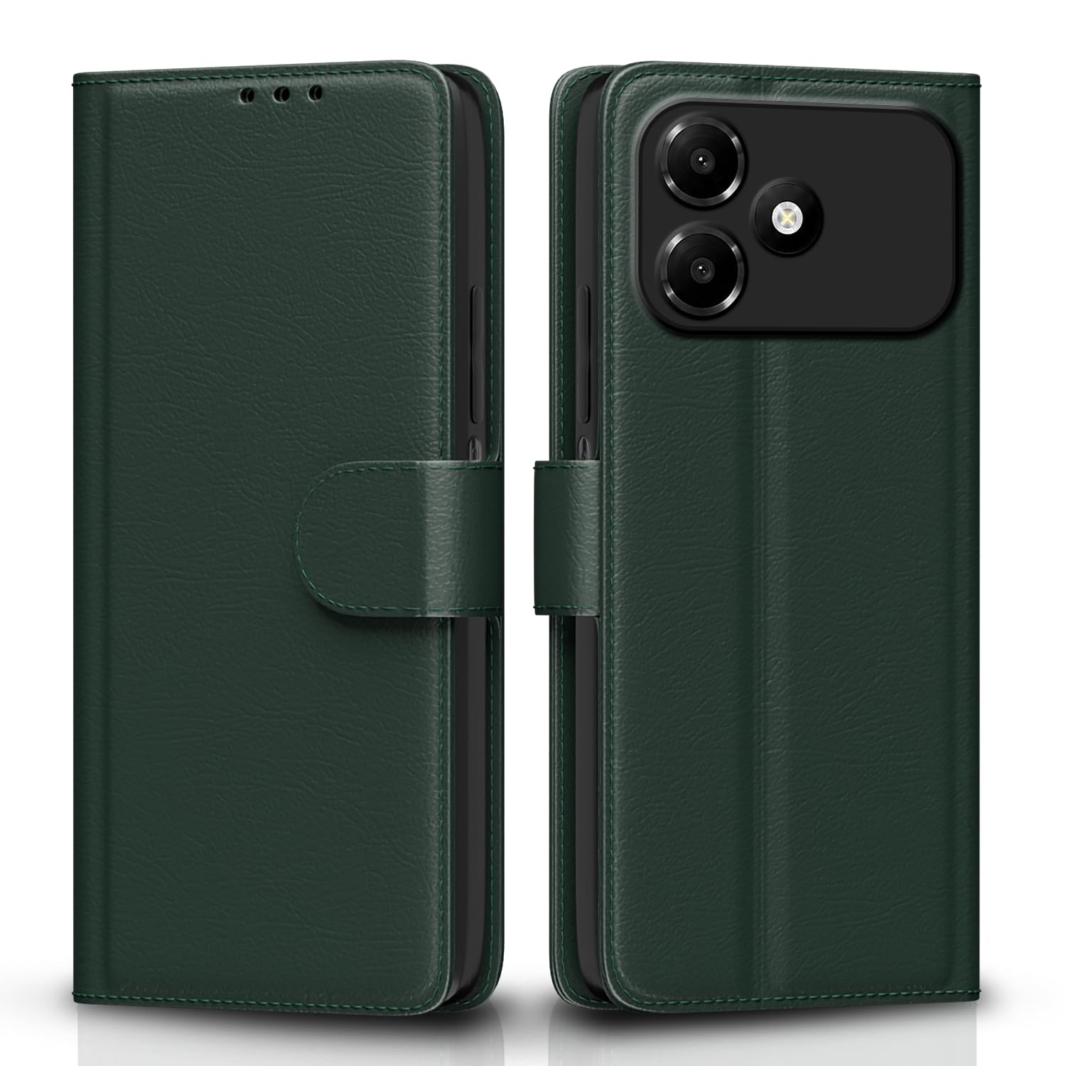 Pikkme Flip Cover for Oppo A6c Leather Finish | Inside TPU with Card Pockets | Wallet Stand and Shock Proof | Complete Protection Flip Case (Green)