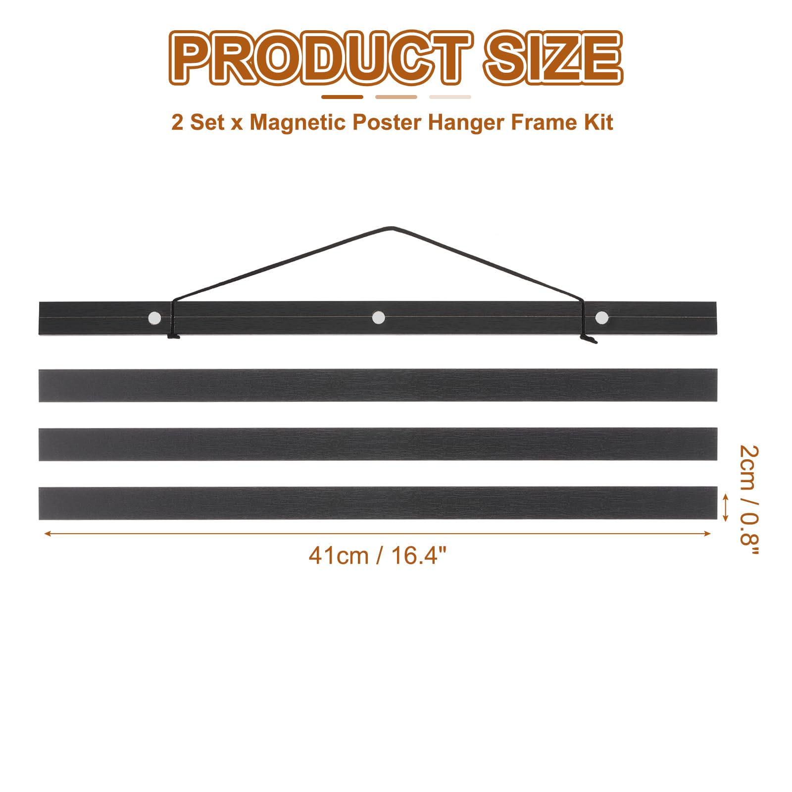 PATIKIL 2 Set Magnetic Poster Hanger Frame 16 Inch Wooden Magnet Picture Hangers Frames Wide Hanging Kit for Photos Pictures - Image 2
