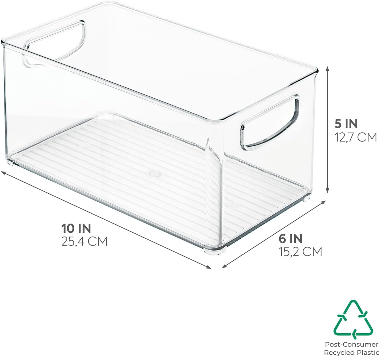 InterDesign iDesign Plastic Fridge and Freezer Organizer Bin with Integrated Handles – 10” x 5” x 6”, Clear (Pack of 4)