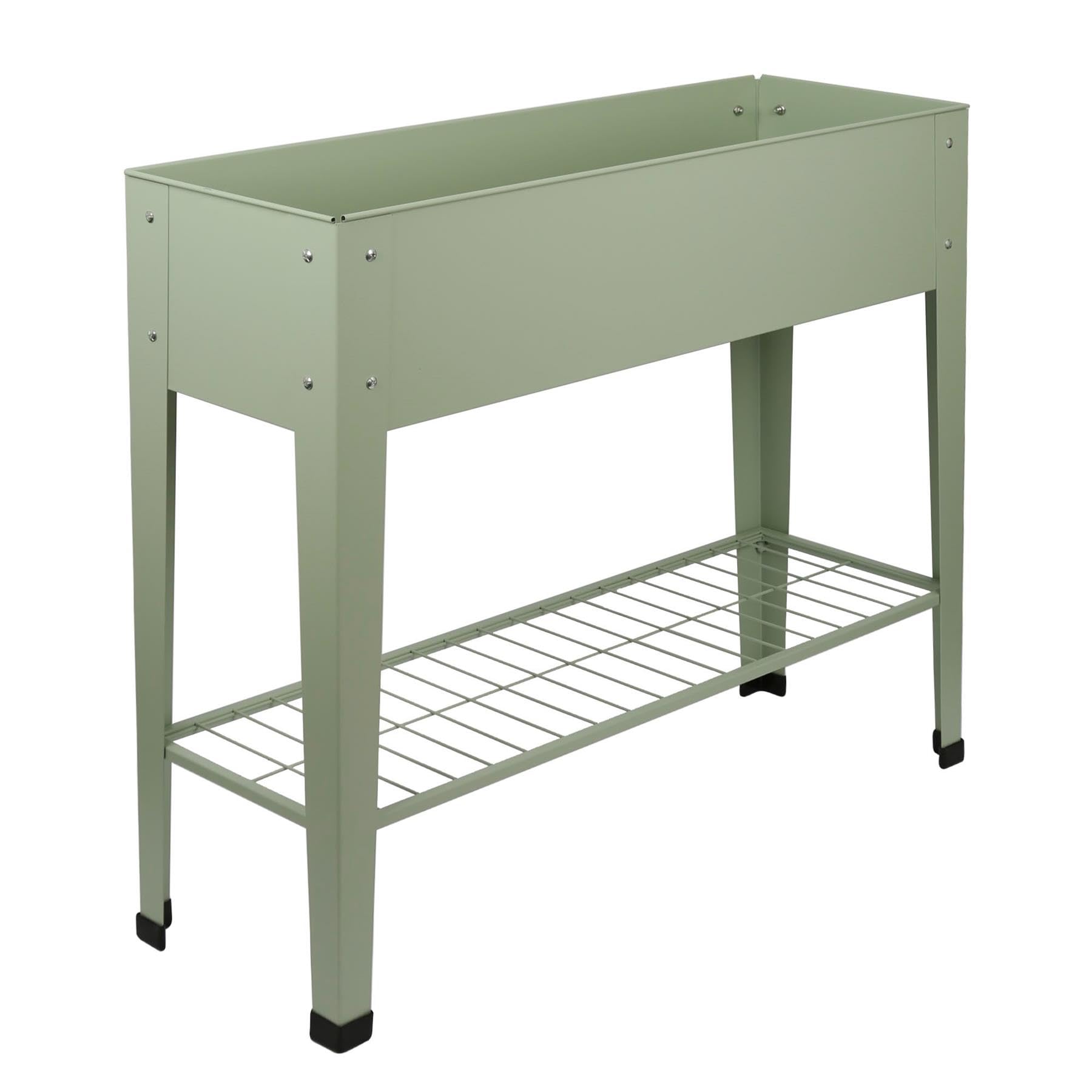 Harbour Housewares Elevated Raised Garden Bed with Legs & Storage Shelf - Green - 1x Metal Raised Bed Galvanised Steel Planter Box for Growing Outdoor Plants, Vegetables, Flowers and Herbs