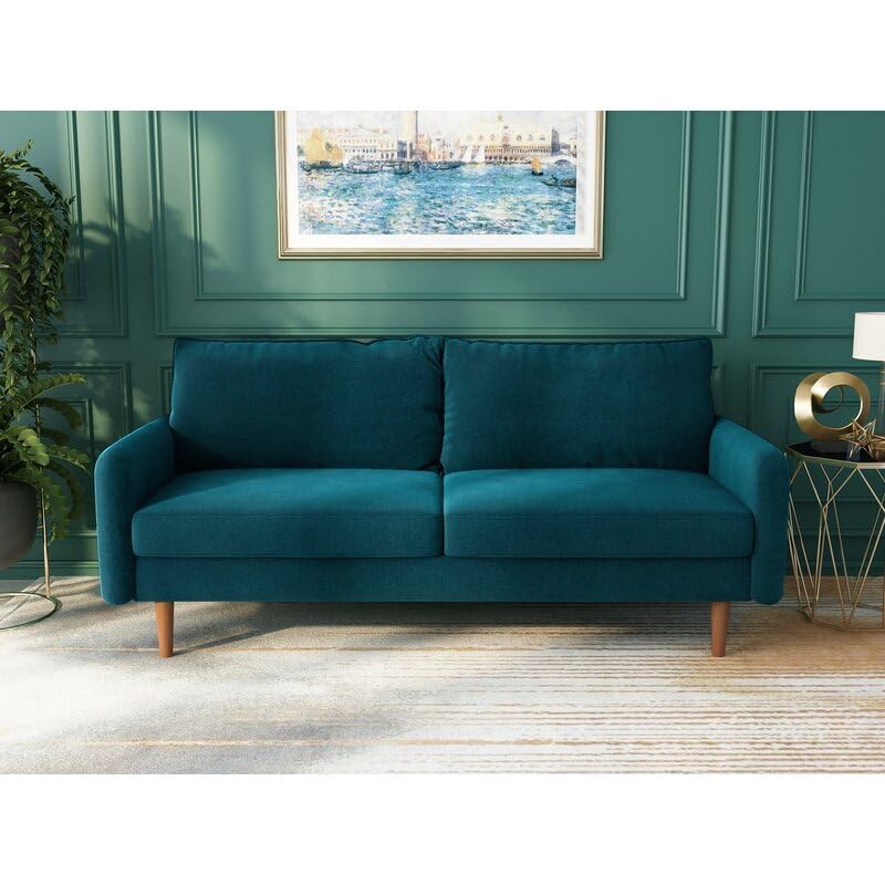 Image of Morrone Velvet Loveseat 3-Seater Sofa, Modern Upholstered Couch for Living Room, Bedroom and Office, Plush Cushion Accent Seating Furniture (Teal, 3 Seater)