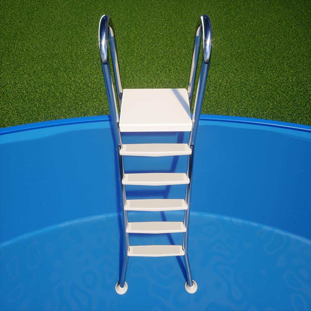 Poolleiter aus V2A Edelstahl - 5-stufige Hochbeckenleiter für teileingelassene Pools - Für Beckenhöhe bis 1,50 m - Belastbar bis 120 kg - Sicherer Stand