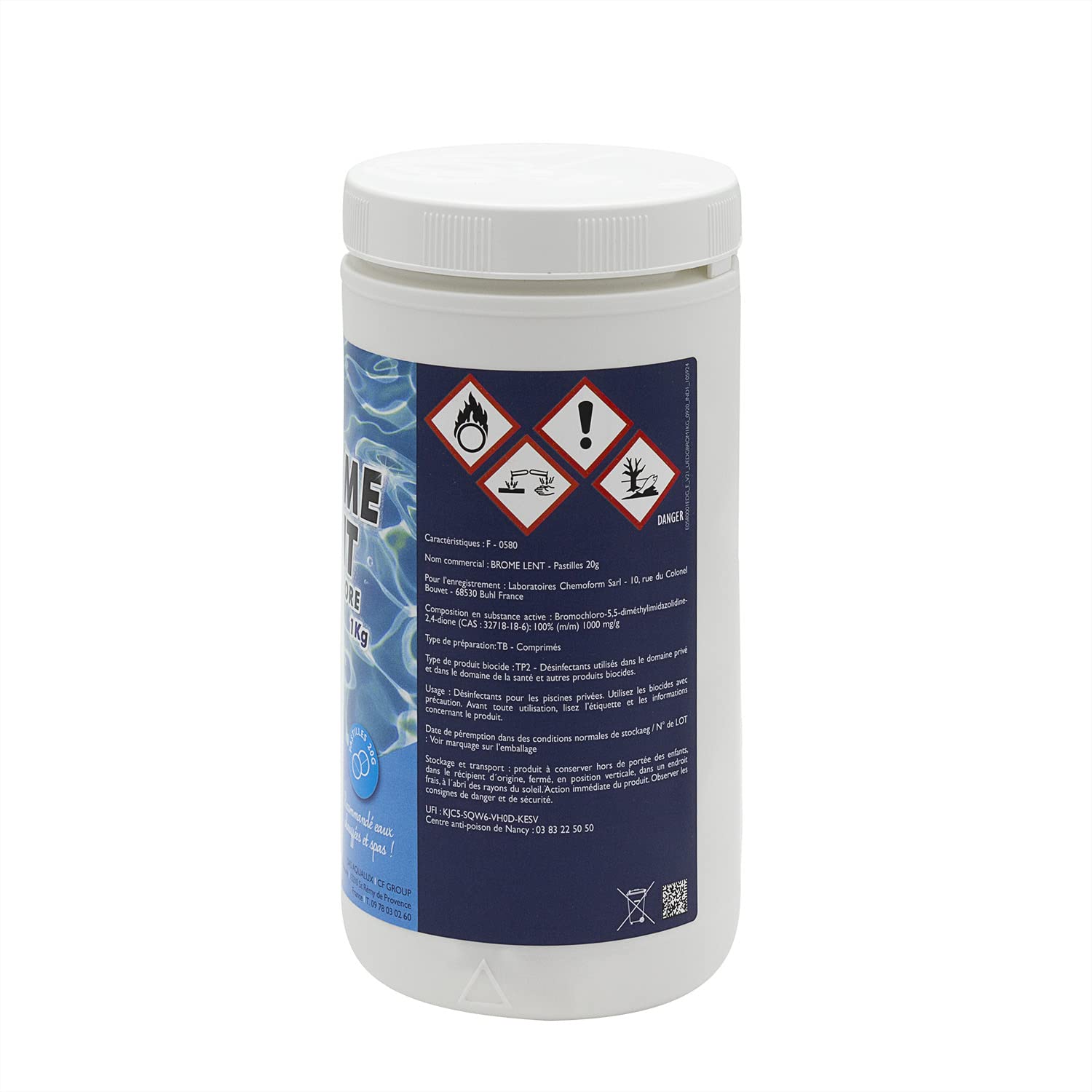 EDG by AQUALUX Brome Lent Pastilles 20g - 1kg | Brome Permanent - Désinfection Régulière - Dissolution Lente + 10 Tests HPS OFFERTS 6 en 1
