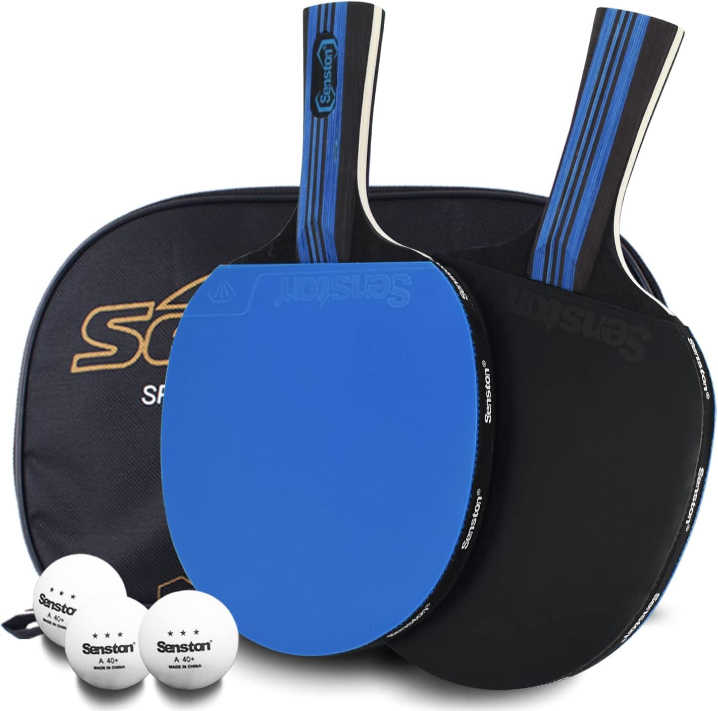 Senston Palas Ping Pong,Pelotas Ping Pong Set, 2 Raquetas de Tenis de Mesa + 3 Pelotas + 1 Bolsa,el Entrenamiento/Kit de Raqueta recreativa