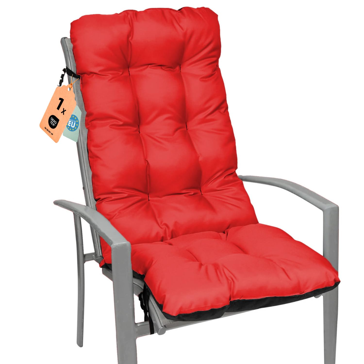 SuperKissen24. Outdoor Sitzkissen Stuhlkissen - 48x123 cm - Made in EU, Wasserdichtes & UV-beständig Gartenkissen Rückenkissen - Stuhlauflage Stuhlpolster für Balkonstühle - Rot