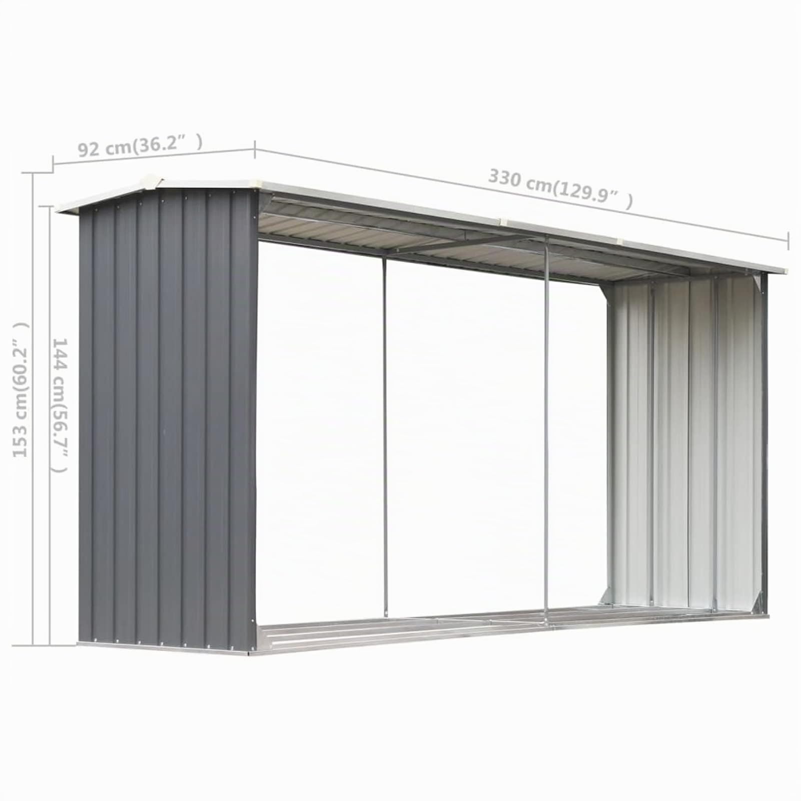 Gecheer Legnaia per Esterno in Acciaio Zincato 330x92x144/153 cm Grigio con Struttura Stabile e Tetto Inclinato for Giardino e Cucina a Legna