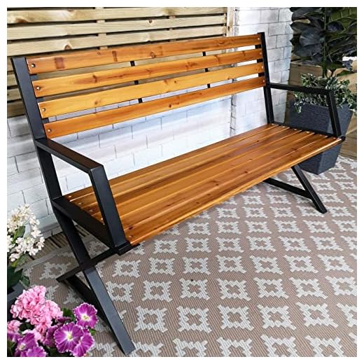 Samuel ALEXANDER Kendal 2 Person Outdoor Modern Cross Design Metal Wooden Garden Patio Bench