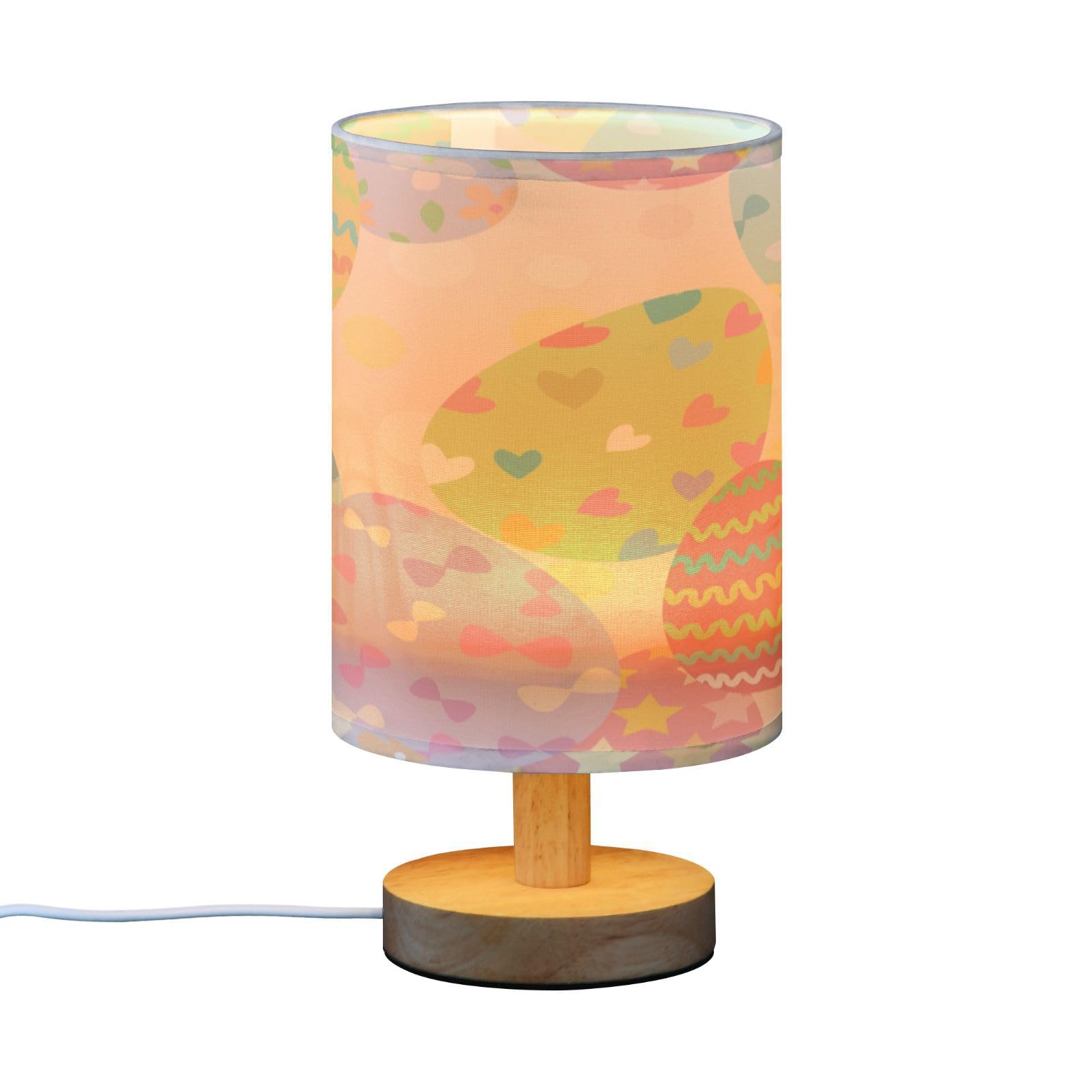 SDMKA Easter Eggs Pattern Bedside Table Lamp for Bedroom, Minimalist Nightstand Lamp with Round Fabric Shade for Living Room, Office, No Bulb Required
