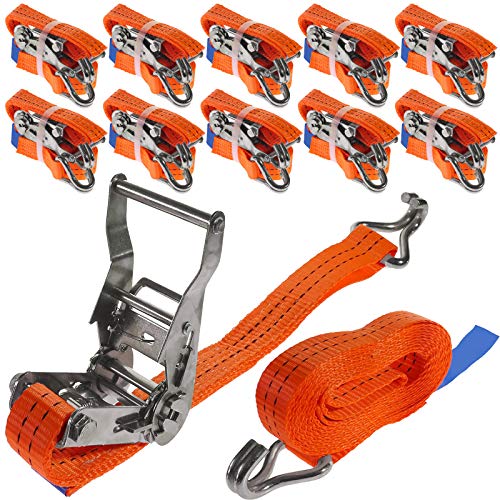 10 Stück 2000kg 4m Spanngurte mit Ratsche 2 teilig zweiteilig mit Haken Ratschengurt Zurrgurte orange 35mm 2000 daN 2t