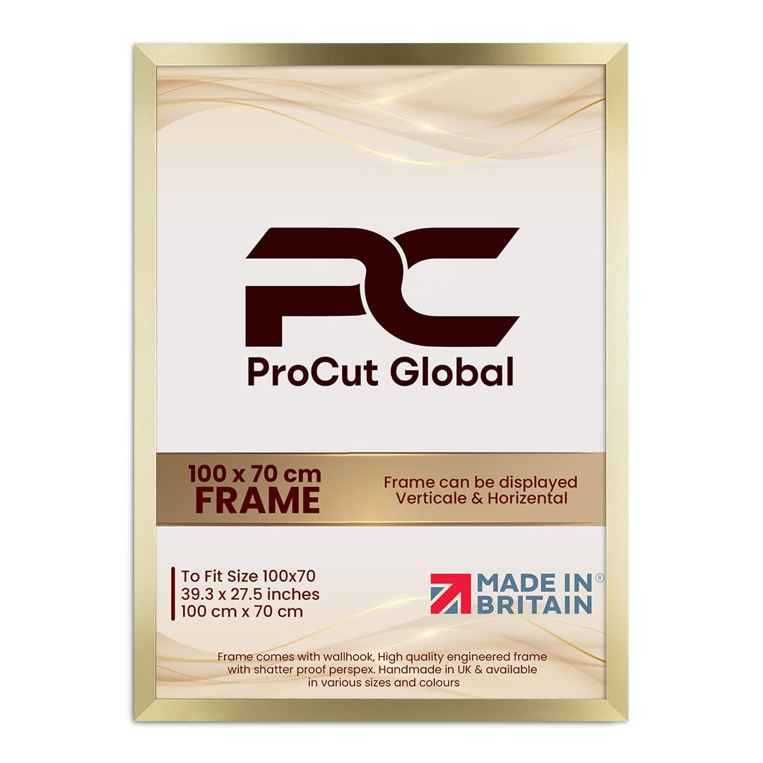 Procut Global 100X70CM Gold Picture Frames - Modern Wooden Photo Frame with Shatterproof Perspex for Wall or Tabletop - Perfect for Posters, Certificates, Prints - Sizes & Colors Available