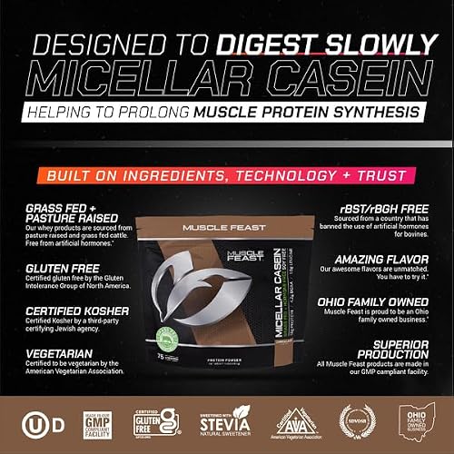 Muscle Feast Pasture Raised + Grass Fed Micellar Casein + Rbst/Rbgh Free, Chocolate, 4Lb #TOP3