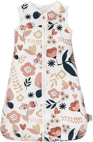 HOUSABY - Manta de algodón para bebé, saco de dormir de algodón para verano, 1 saco de dormir unisex para niños pequeños, 0.5 TOG con cremallera de