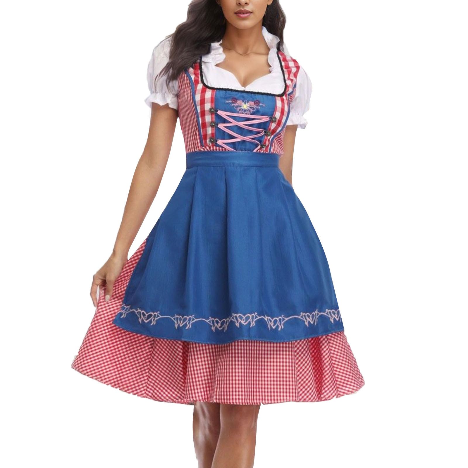 Women's Oktoberfest Outfit 3 Pieces Plaid Dirndldress with Apron Dirndl for German Beer Festival Outfits Bavarian Costumes for Bavarian Beer Carnival Party