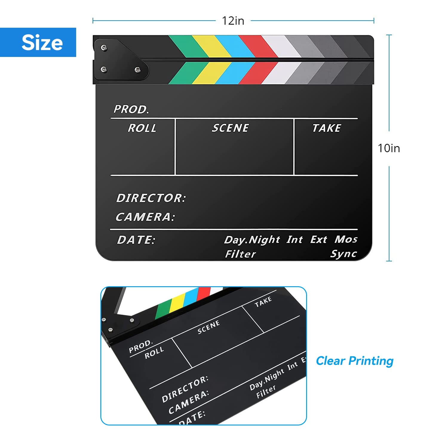 Clap de cinéma, Clap en acrylique pour film d'action, accessoires de cinéma Hollywood, Clap de scène, accessoire de soirée cinéma, pour la production vidéo, les émissions de télévision, etc