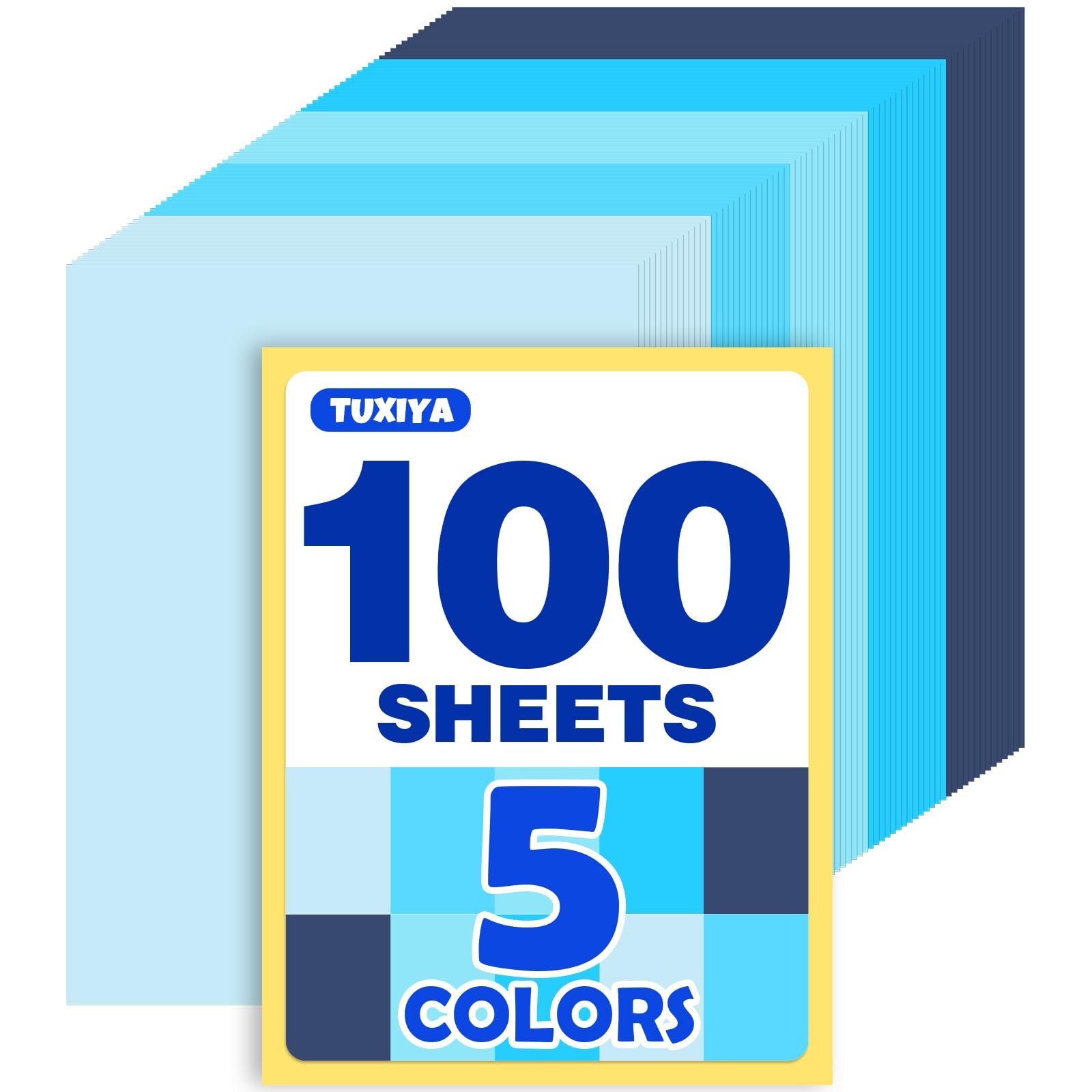 Photo 1 of 100 Sheets 8.5" x 11" Colored Cardstock, 5 Assorted Blue Shades of 180GSM/65LB Construction Paper, Blue Cardstock Printer Paper Card Making, DIY Crafts, School Supplies, Party Decorations