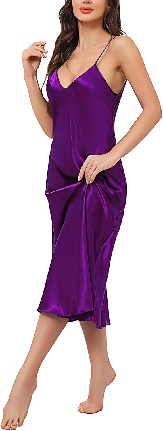 Litherday Women Silk Nightdress Lingerie Long Negligees Satin Chemise Nighty Nightwear Nightgown Full Slips Babydoll Sleepwear Strap Dress 3 61OdM8O5uzL. AC SL1500