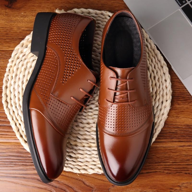 Men's Classic Business Formal Lace Up Patent Leather Dress Shoes Slip On Soft Leather Dress Tuxedo Shoes Non Slip Casual Business Work Formal Shoes(Brown,8)3