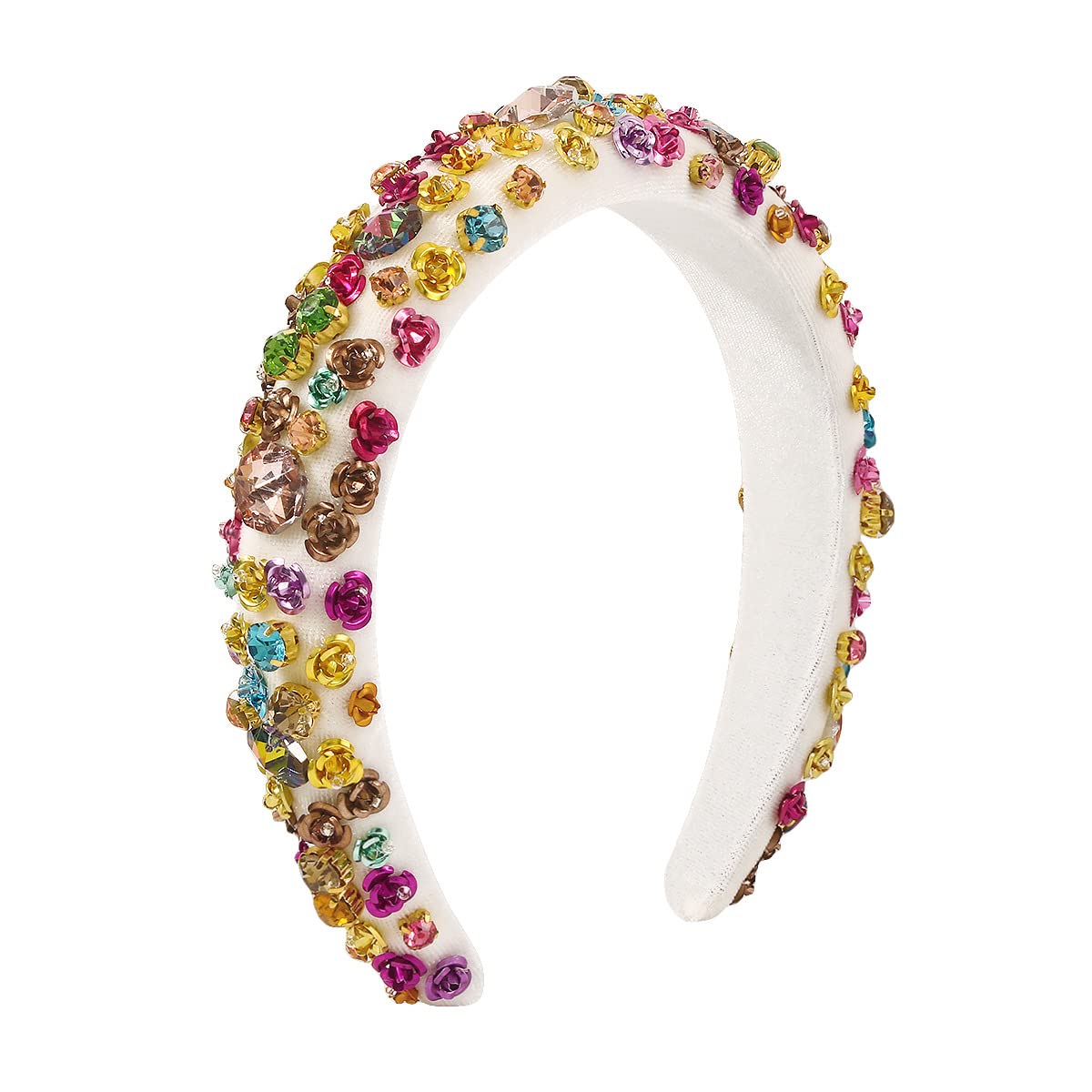 Modische Stirnbänder für Damen, Stil, dickes Haarband aus Schwammmetall mit Blumenmuster, hohe Totenkopf-Oberseite, breite Seite, Strass-Flanell-Stirnband, Schwarz