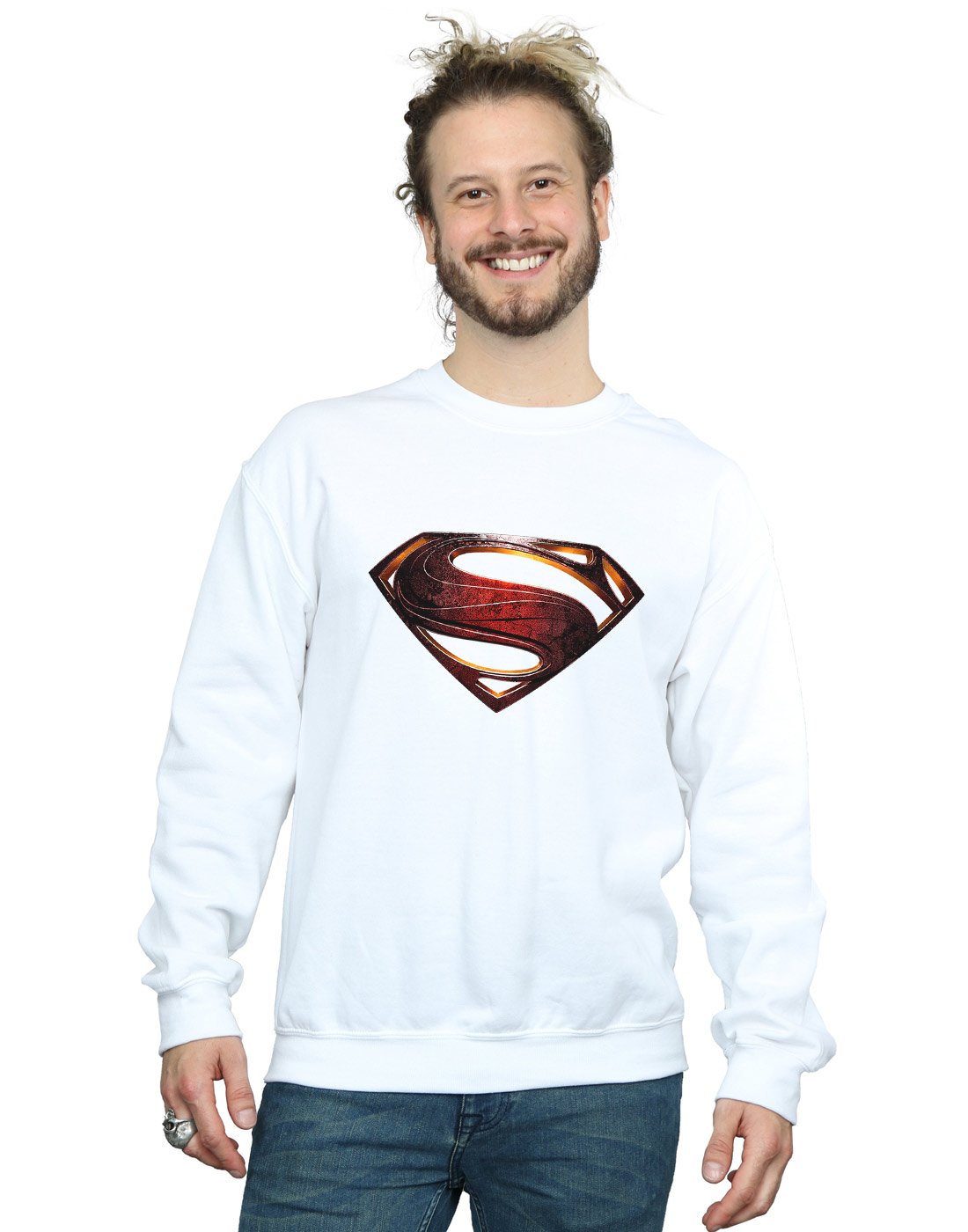 DC Comics Men's Justice League Movie Superman Emblem Sweatshirt Large White