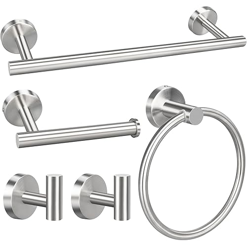 5pcs Bathroom Hardware Set, Brushed Nickel Bathroom Hardware Set, Including 16" Hand Towel Bars, Toilet Paper Holders, Towel Rings, Robe Towel Hooks