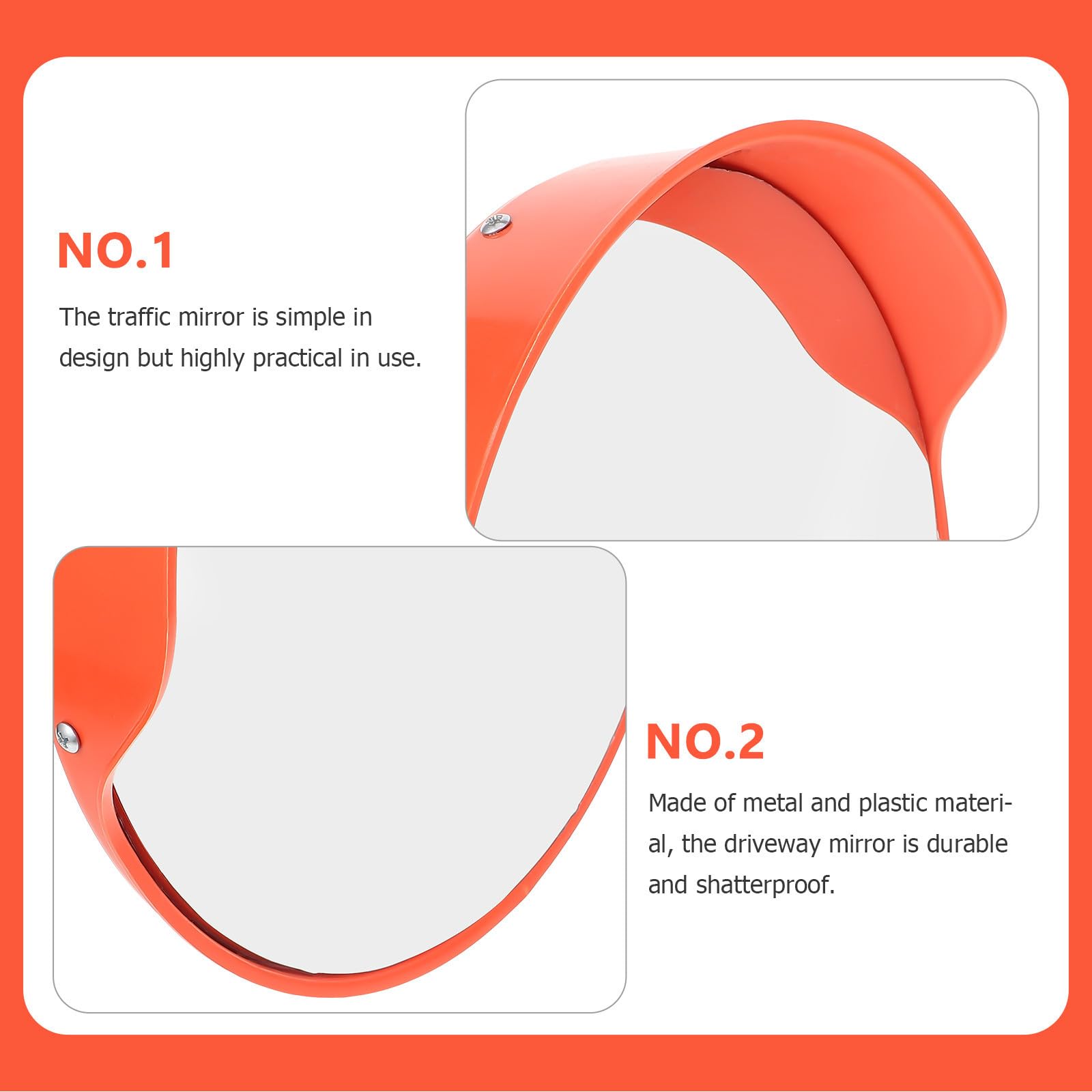 OUNONA Miroir Convexe de Sécurité Incassable Orange 30 Cm en Plastique et Métal pour Surveillance Complète Parkings et Communautés