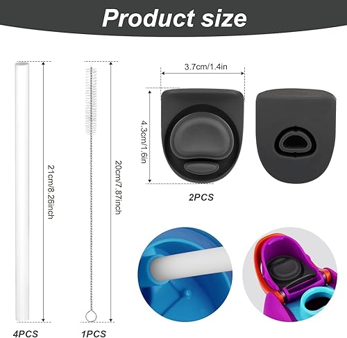 Miniatura 2 de 2 tapones de repuesto compatibles con Owala FreeSip de 24 onzas y 32 onzas, con 4 popotes y 1 cepillo de limpieza para pajilla, piezas de repuesto