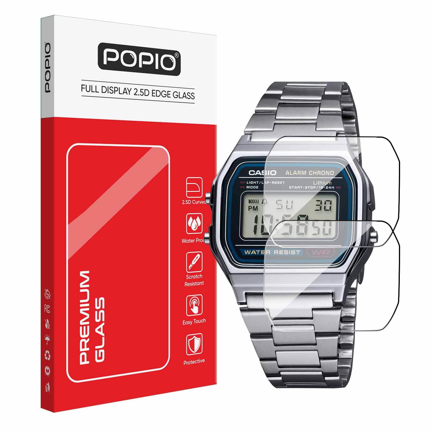 POPIO Tempered Glass compatible for Casio Vintage Watch-A-158WA-1Q (Transparent) Edge to Edge Full Screen Coverage, Pack of 2 (Also compatible for Casio Vintage A158WA-1DF-X)