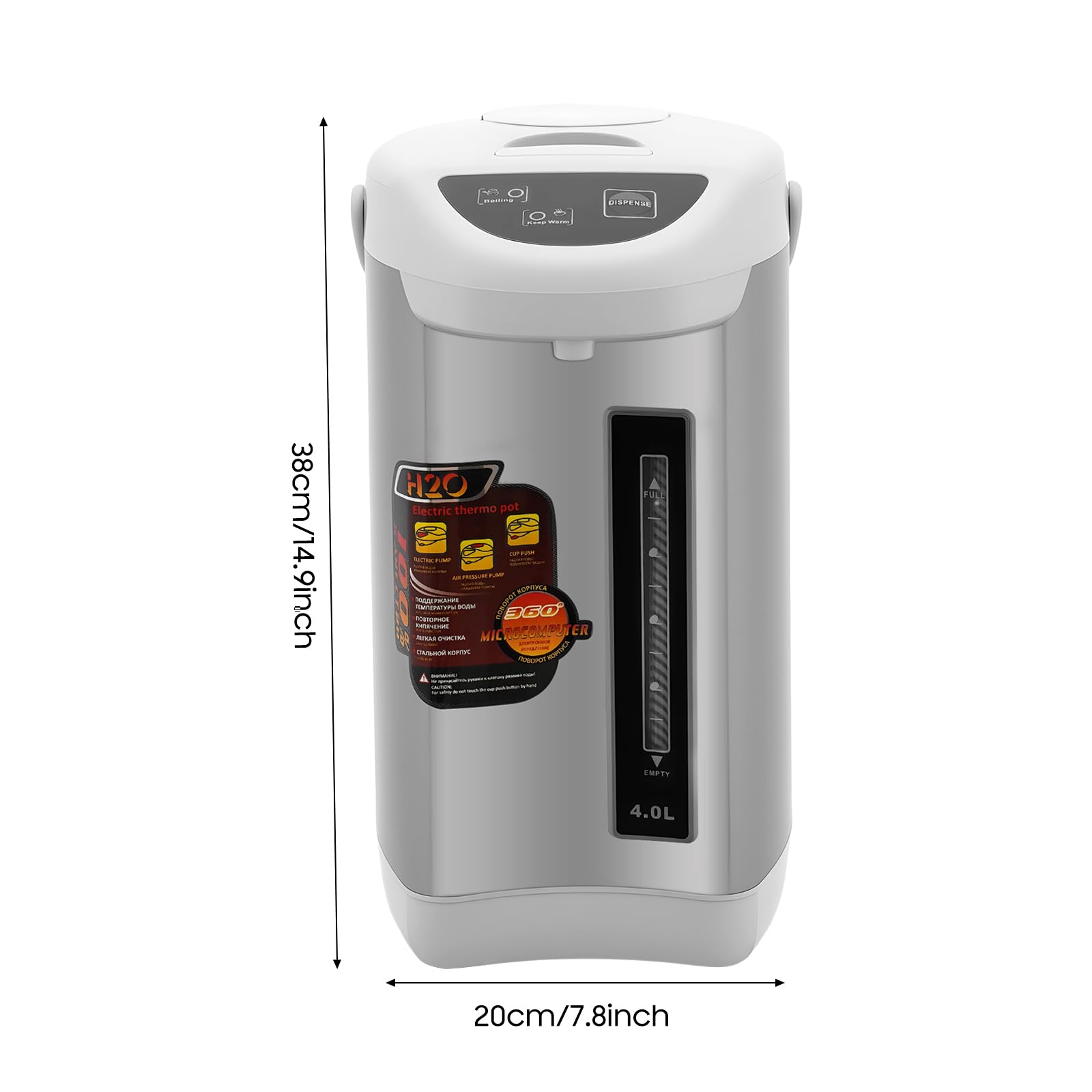 Thermopot - Distributeur d'eau chaude - 4 l - En acier inoxydable - Avec fonction de maintien de la chaleur - Gris