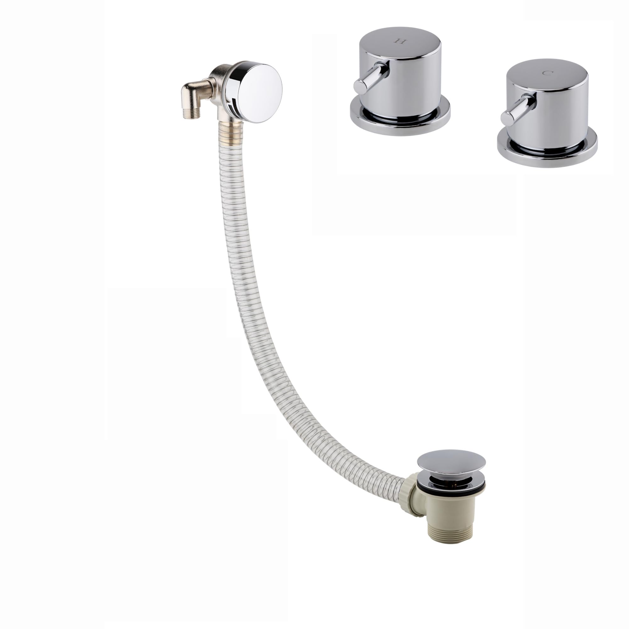 ENKI, BBT0285, Round Overflow Bath Filler with Pair of 3/4" Deck Bath Side Valves, Chrome
