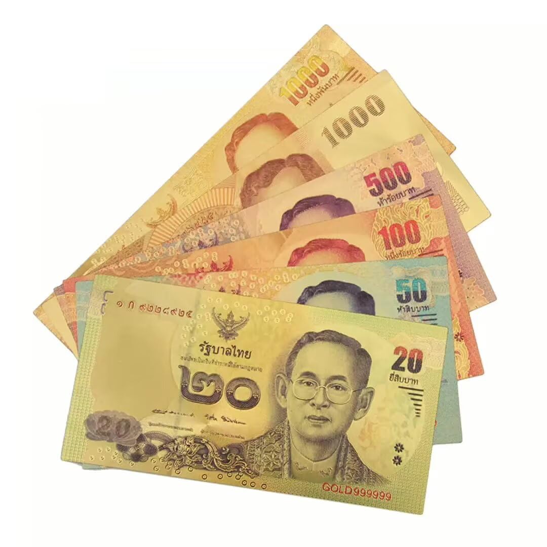 6pcs Limited Edition Gold Thai Baht Bills Set - Novelty Currency - Unique Gift Idea