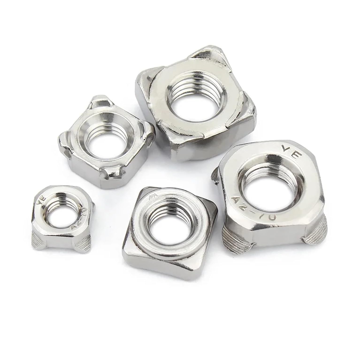 2-50pcs Square Spot Welding Nut M3 M4 M5 M6 M8 M10 M12 304/316 Stainless Steel of Four Angle Nuts Weld(316-A Style,M5-50pcs)