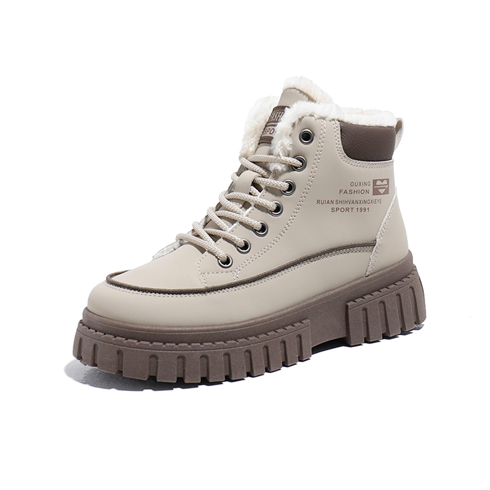 Winter Boots For Women Work Platform Anti-Slip Anlke Y2K Booties Athletic Lace Up Fur Boots Outdoor Woman Hiking