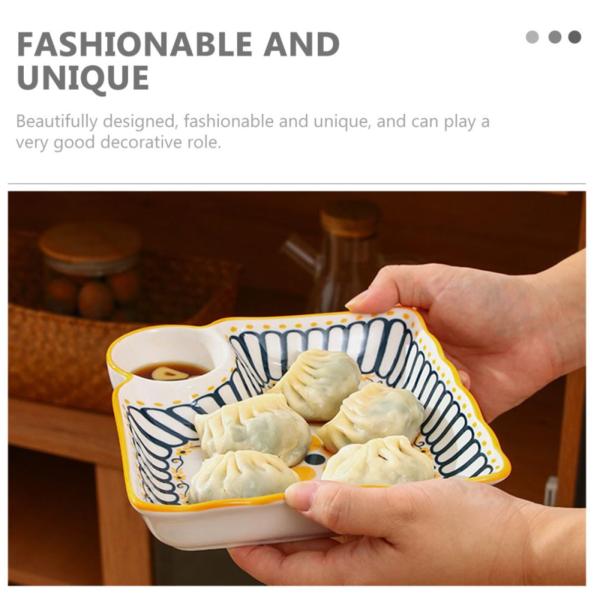 VANZACK Keramik Saucenschale mit Geteiltem Fach Multifunktionaler Teller für Knödel und Frühstück Delikates Design und Praktische Trennung für Essensvielfalt