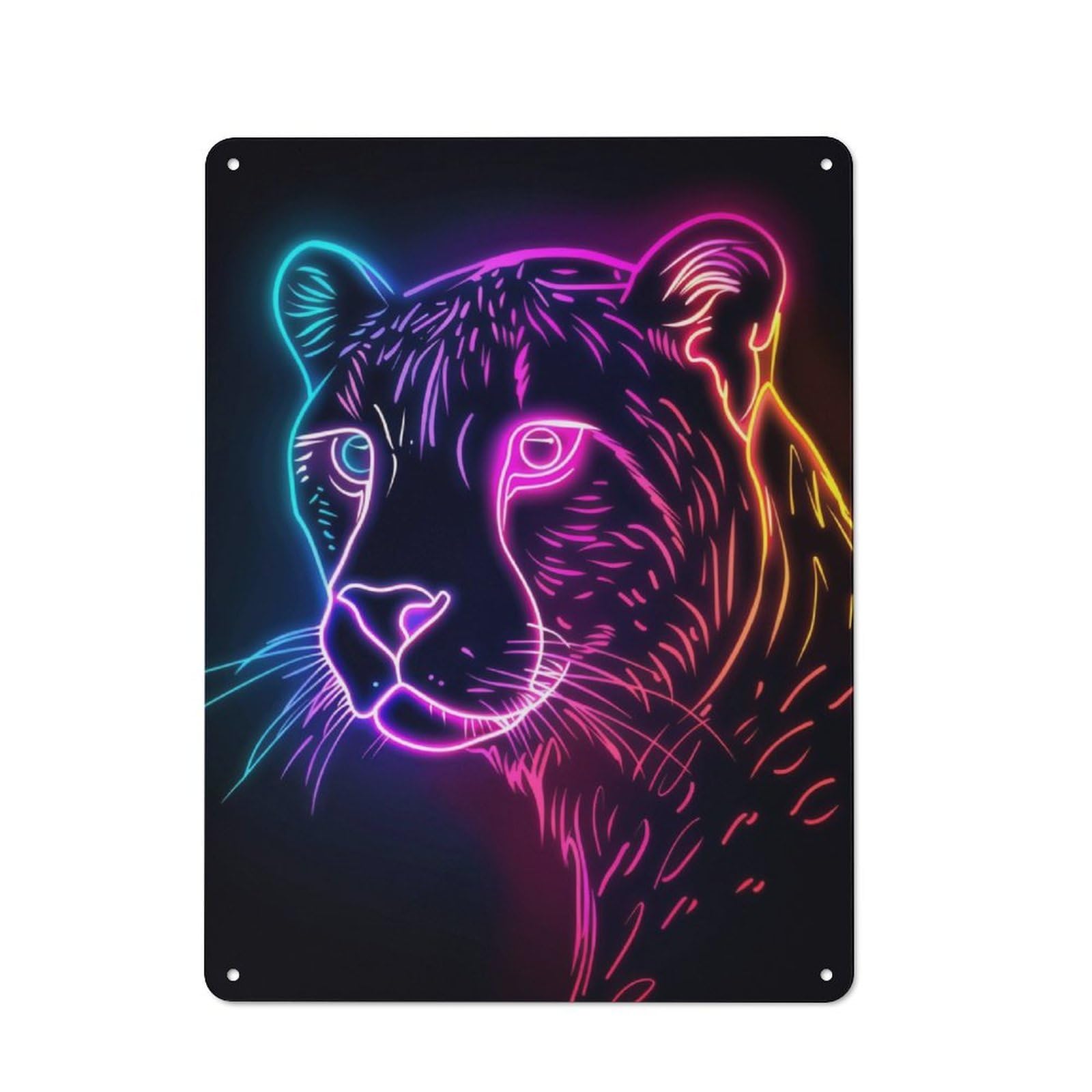 Junmoney Jaguar Animal Neon Metal Plaque 40X30cm With For Pub Or Café, Rustic Decor, For Garage, Workshop And Man Cave Decoration