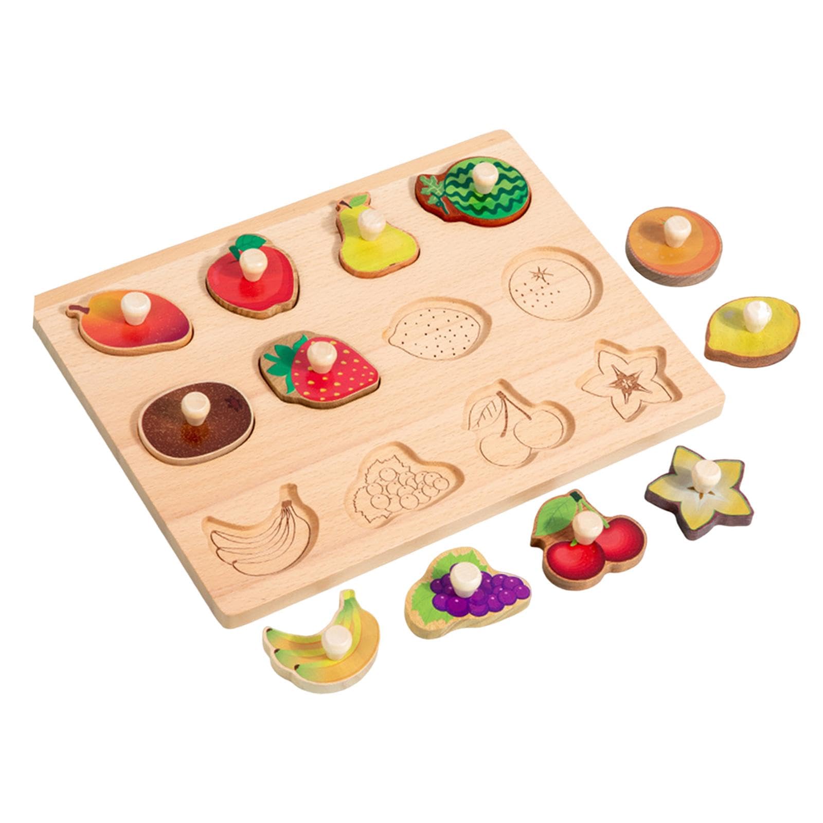 Steckpuzzle Aus Holz, Formensortierbrett, Frühkindliches Lernen, Hand Augen Koordination, Spielzeug für Babys Und Kinder Ab 3 Jahren, Obst