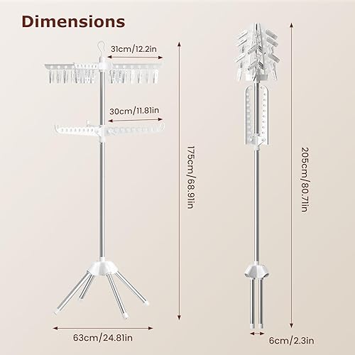 Miniatura 3 de Abiglifty Estante de secado de ropa giratorio y plegable, ahorro de espacio, para secar ropa en interiores, balcón, 2 capas