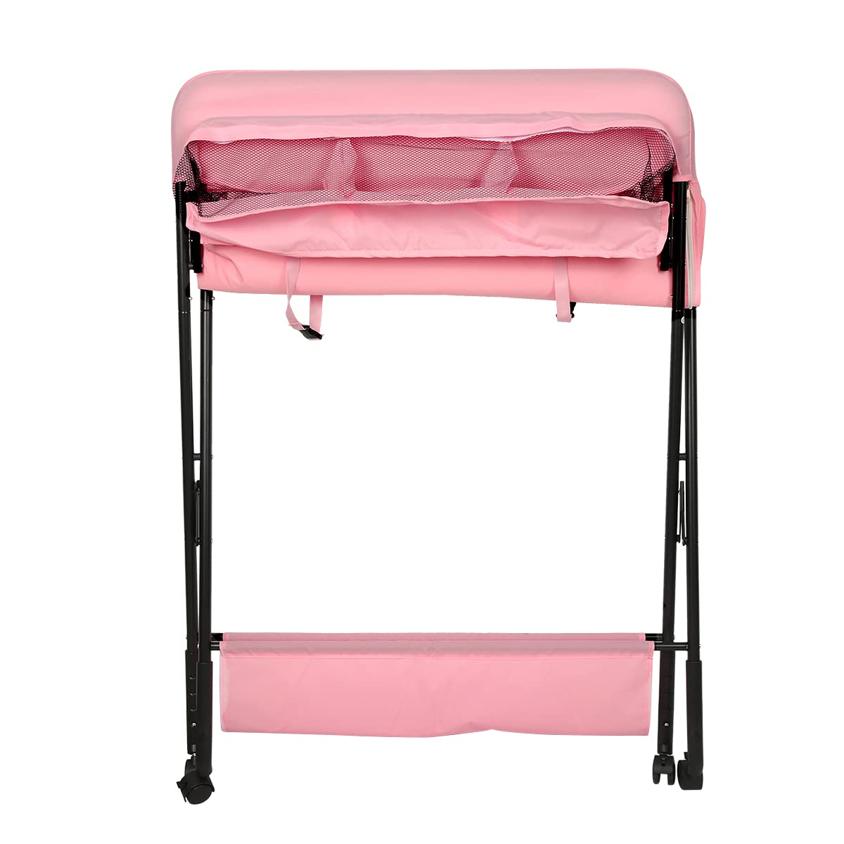 SHISHI Fasciatoio Portatile Pieghevole, Fasciatoio a Piedi per Neonati, Fasciatoio da Viaggio, Materassino Fasciatoio Impermeabile e Lavabile, Protegge la Vita (80×66×(92-98) cm, Rosa acceso-nero A)