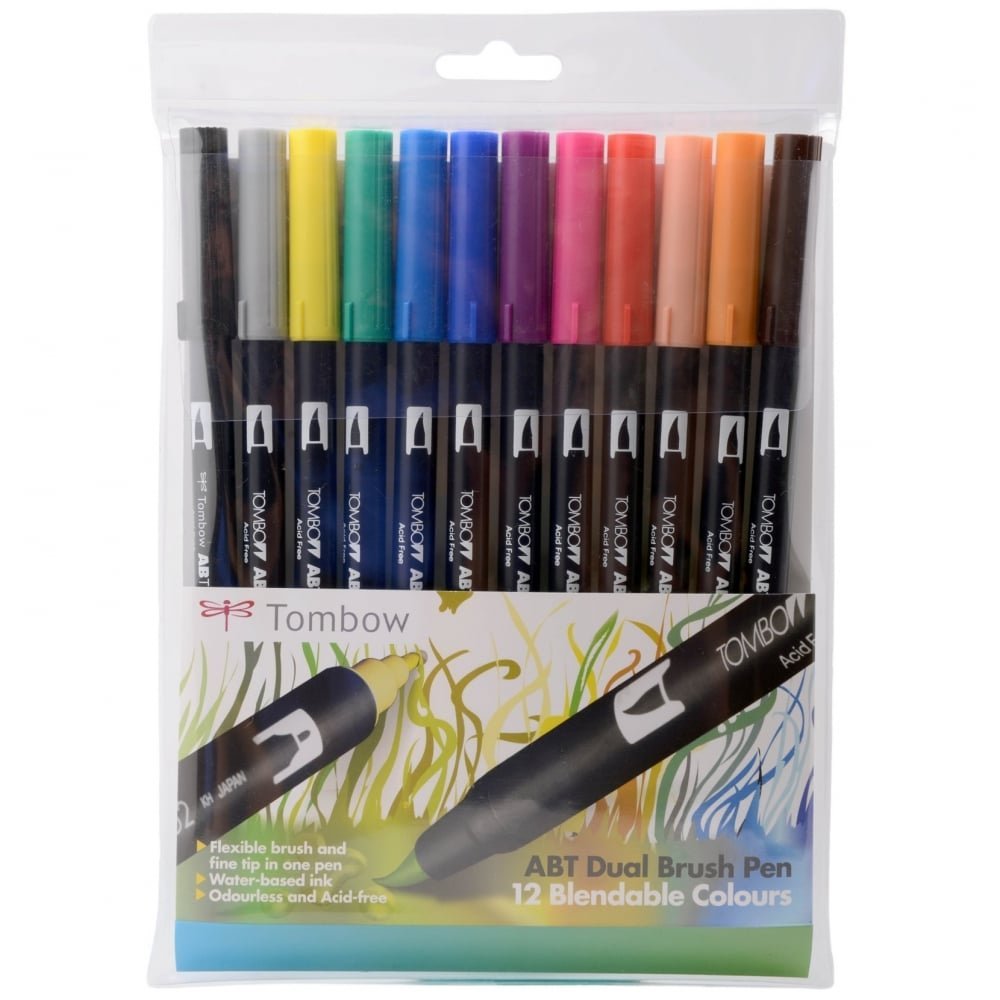 Tombow ABT-12C-1 - Rotuladores (12 unidades, punta de pincel doble, colores primarios)