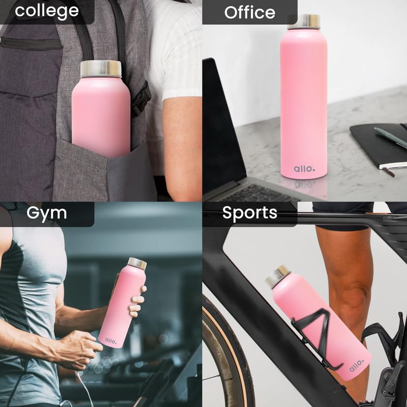 Image of Allo Stainless Steel Water Bottle For Adults, Kids 1 Litre Water Bottles For School, Office, Sports, Gym 1L Water Bottle For Men And Women, Pack Of 2| Leak Proof, Bpa Free, Pink & True Blue