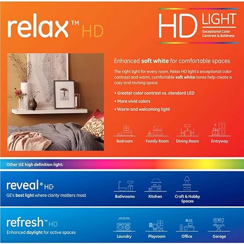 Miniatura 3 de GE 48263 Relax LED CAM - Bombillas decorativas, punta doblada, base media, regulable, luz HD, equivalente a 40 vatios, luz blanca suave y cómoda,