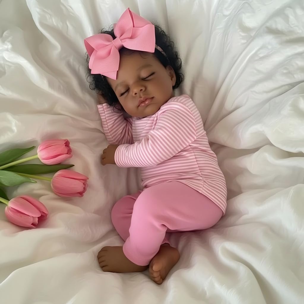 iCradle Reborn Baby Dolls Black Girl, 20 Inch Realistic Newborn Baby Dolls that Look Real, Vinyl African American Reborn Baby Doll with Soft Body Best Gift for Kids Age 3+