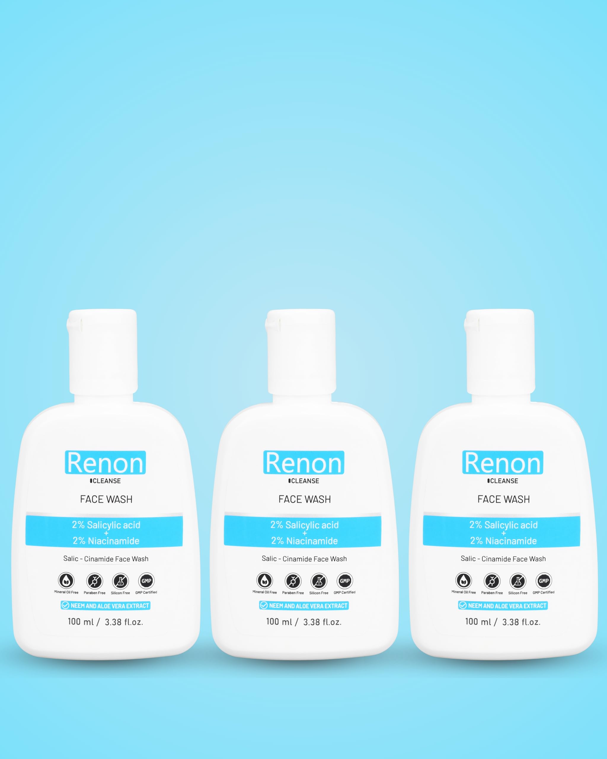 Renon 2% Salicylic acid and 2% Niacinamide Face wash with Neem and Aloe Vera Extract | Salicylic Face wash | Facewash for Oily and Acne Skin (300 ml)