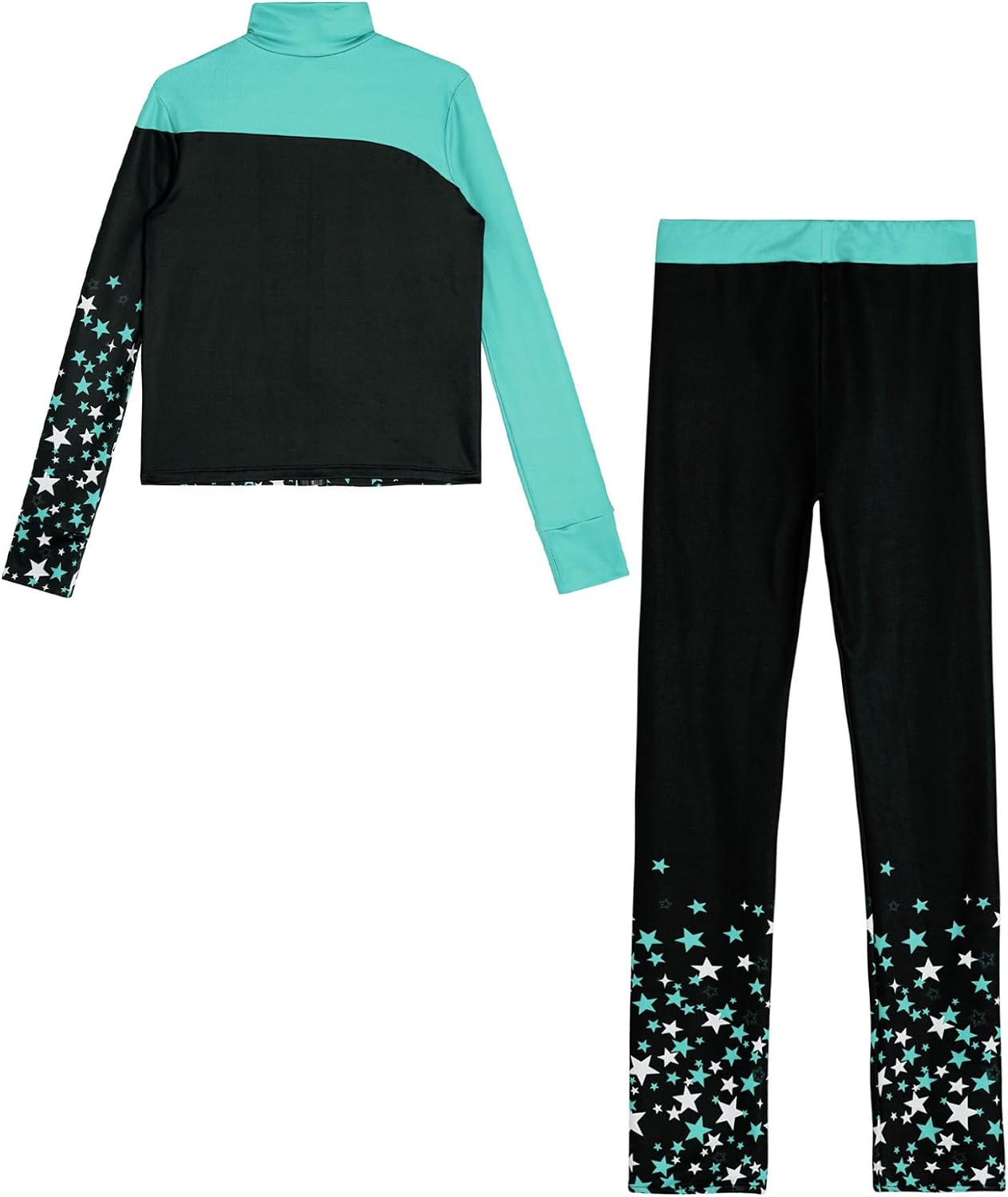 Kids Girls Fleece-Lined Gymnastics Dance Ice Skating Suit Long Sleeve Zipper Jacket and Leggings Set