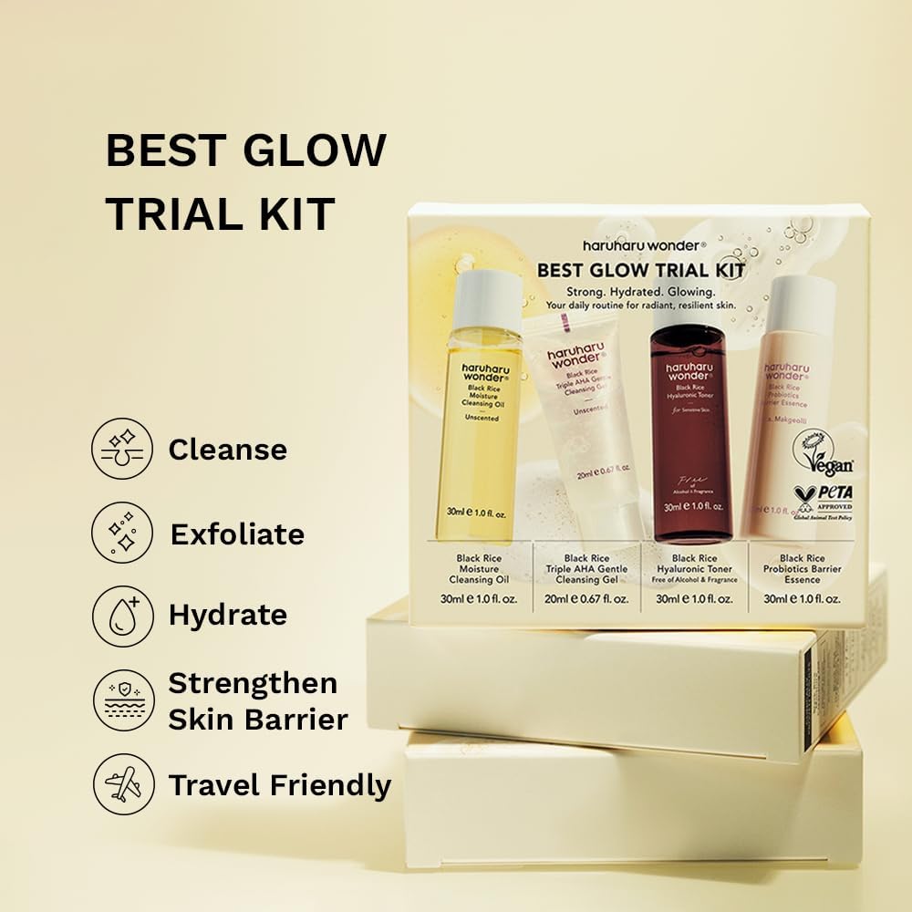 haruharu Wonder Best Glow Trial Kit, Strong, Hydrated, Glowing, Daily Routine, Mini Size, Double Cleansing, Toner, Barrier Essence - Image 2