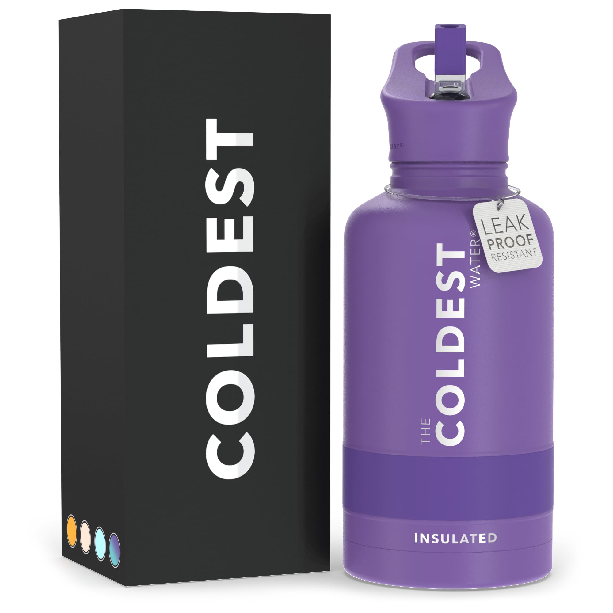 Coldest Insulated Water Bottle with Straw Lid - Stainless Steel Metal Insulated Bottle for Men & Women (Galaxy Purple, 64 oz)