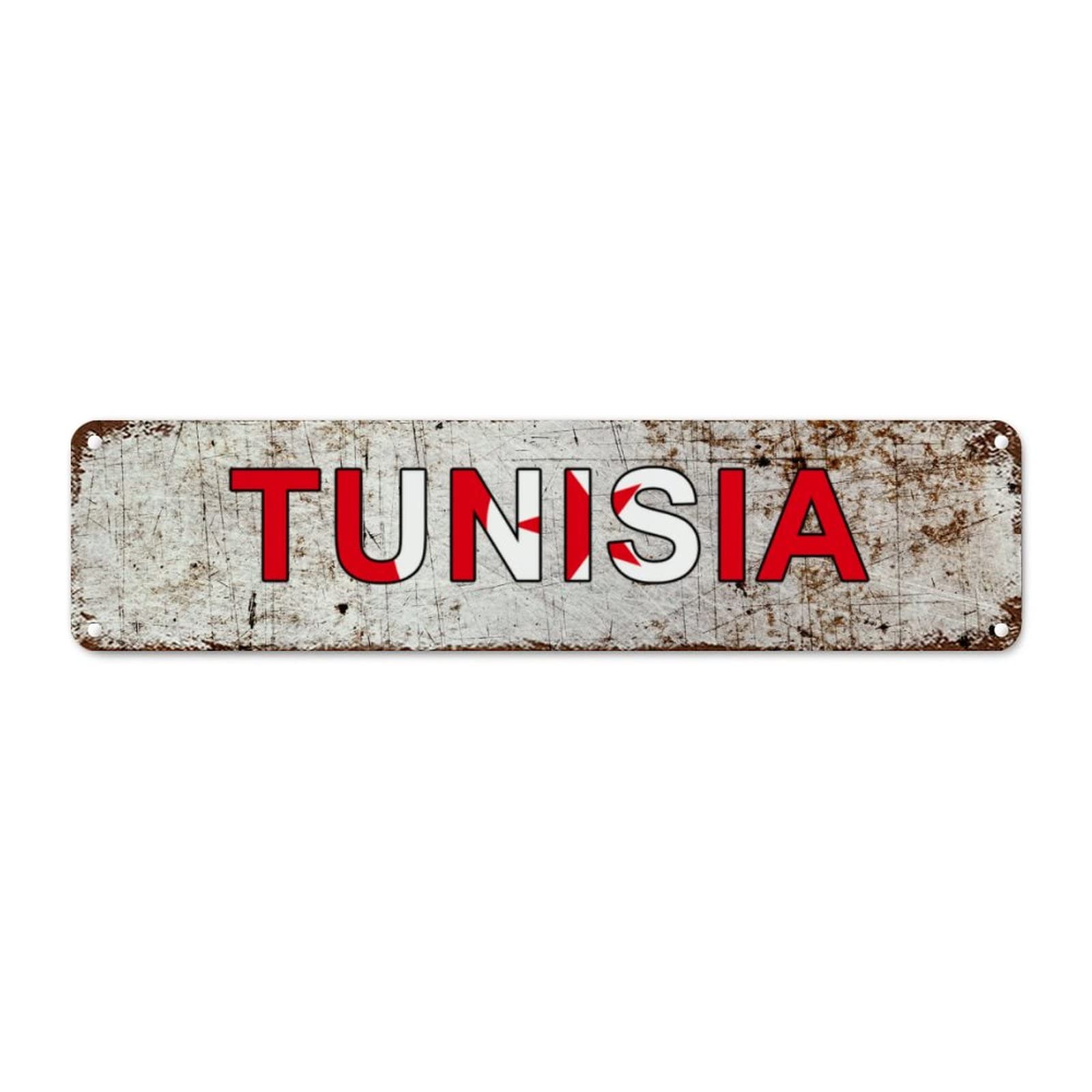 Madcolitote Tunisia Flag Street Sign Custom Tunisia National Flag Signs Patriotic Metal Tin Sign Country Souvenir Vintage Rustic Wall Art Gift for Foreign Friend, Neighbor 12x3in