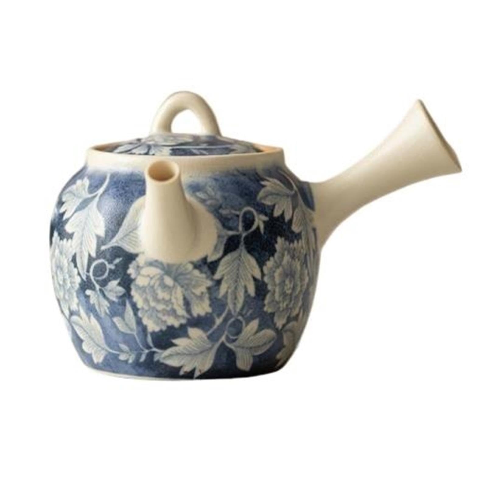 1 Teiera for Tè con Manico Laterale Blu-Bianco