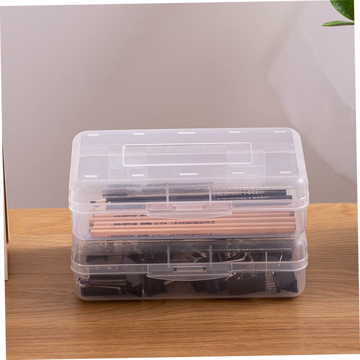Set di 6 Astucci Trasparenti in Plastica Pp Coperchio, Scatole Impilabili Semplici e Pratiche per Cancelleria, per Studenti e Organizzazione
