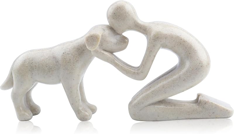 Estátua Memorial de Homem e Cachorro em Resina DearKeeps para Decoração de Casa (Sandstone)